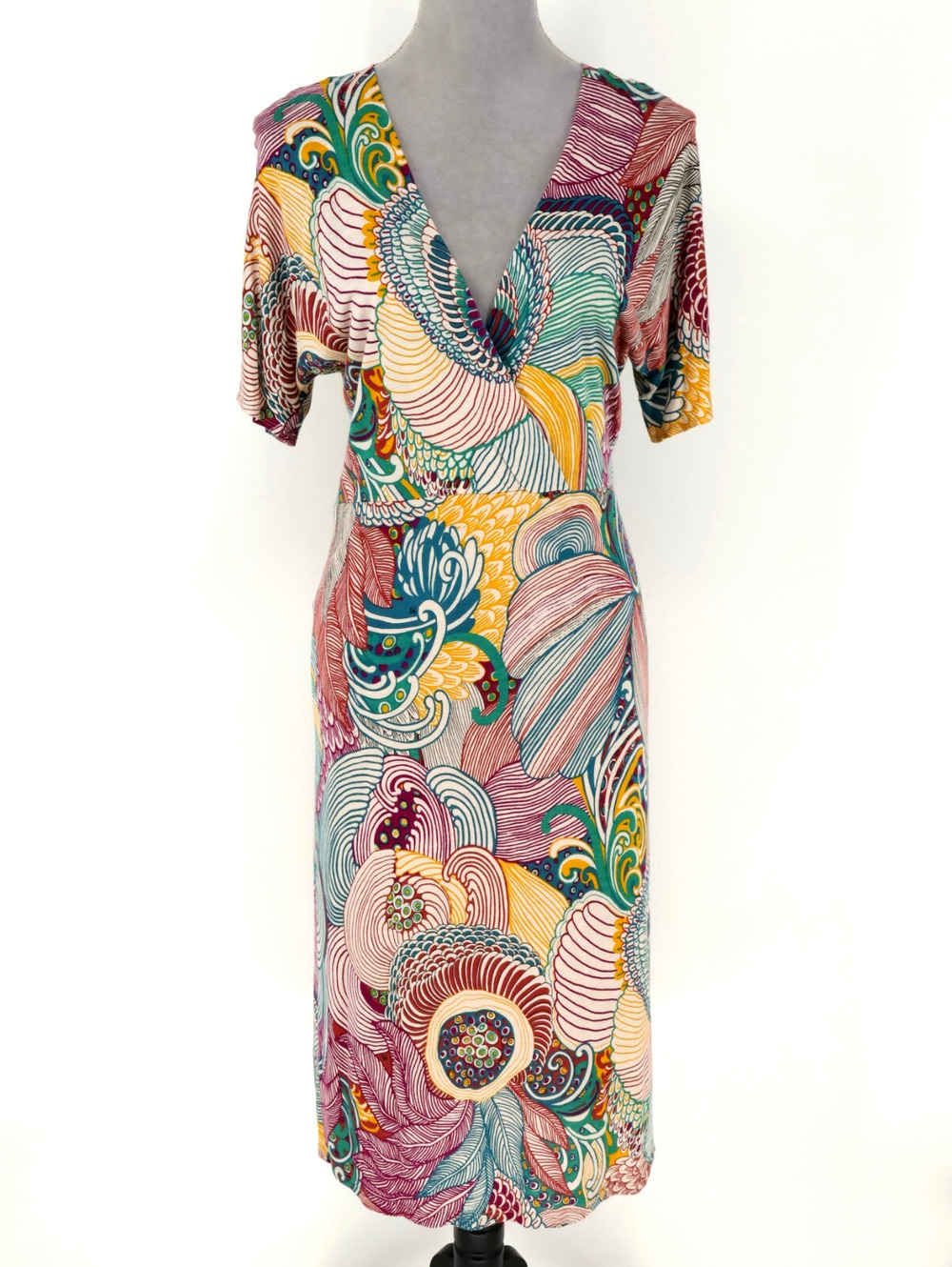 Missoni Dress Womens 8 Green Floral Lined Maxi Stretch Knit Faux Wrap Resort
